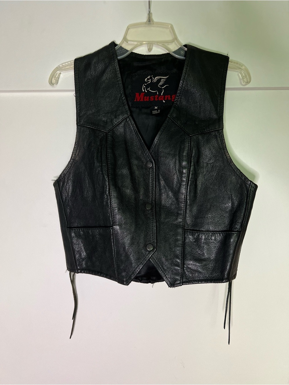 Women's Black Leather Snap-Front Vest